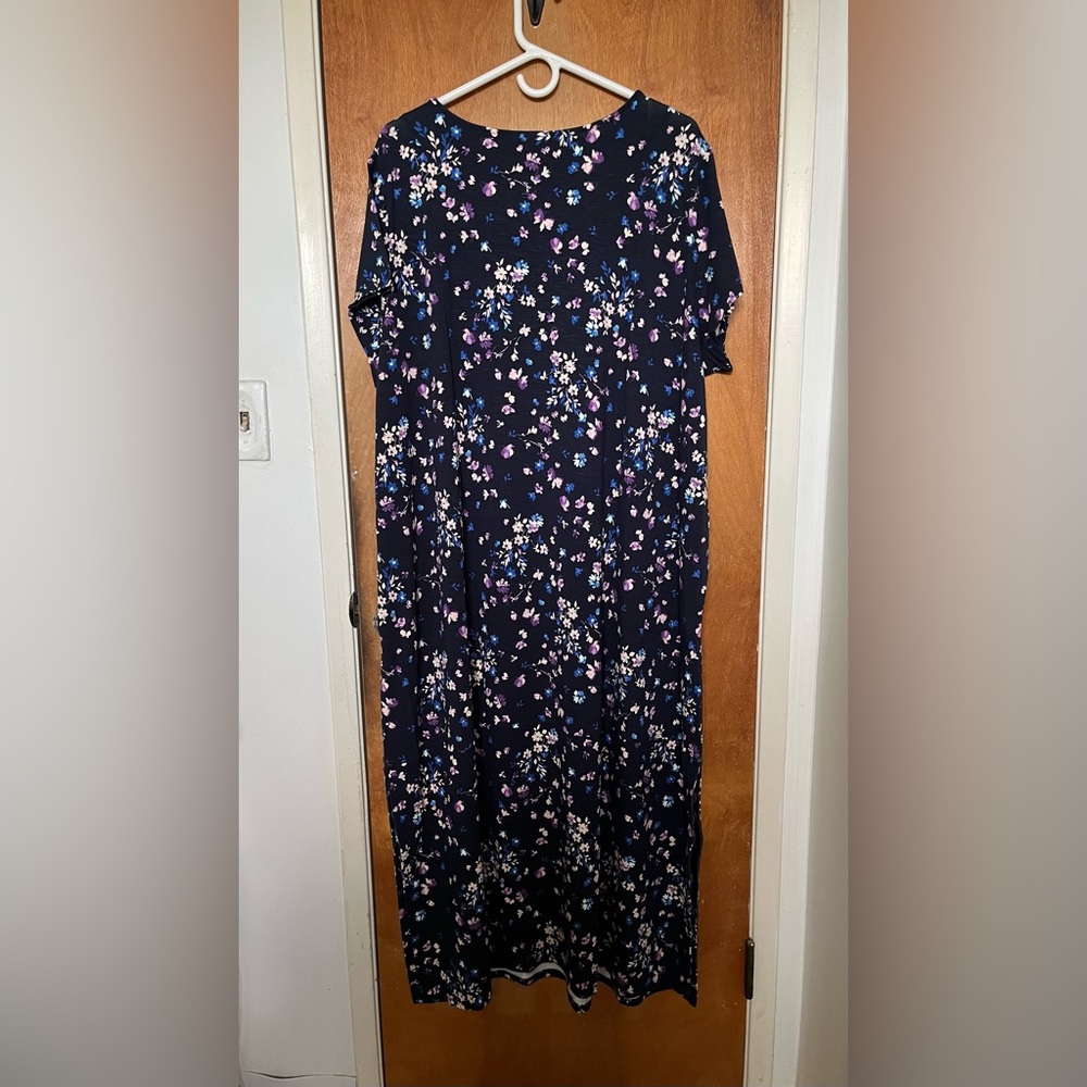 J. Jill navy blue floral print rayon/spandex knit maxi dress 2X or 3X NWT - Picture 2 of 14